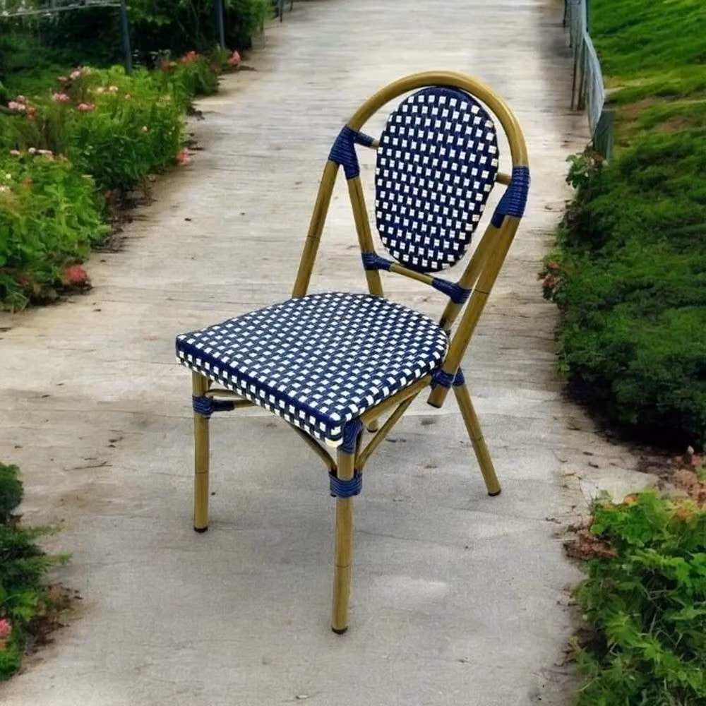 NESTLUNE Blue Rattan Bistro Chair for Outdoor and Indoor Use, H 100 cm x W 15 cm x D 15 cm – 2