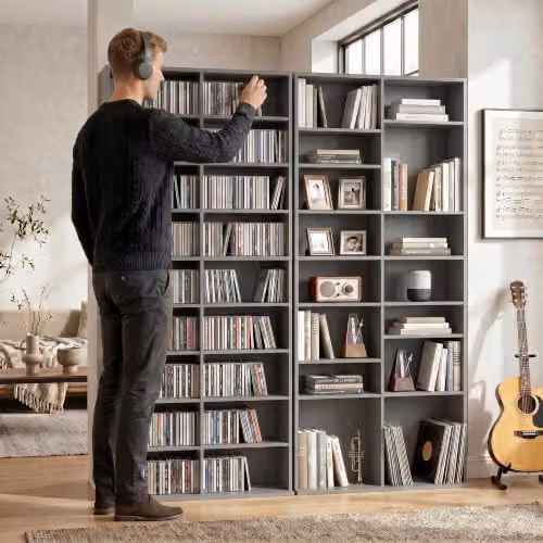 HOMCOM Modern Grey Media Storage Unit with Adjustable Shelves and Media Compartments, H 175 x W 78.5 x D 24 cm – 8
