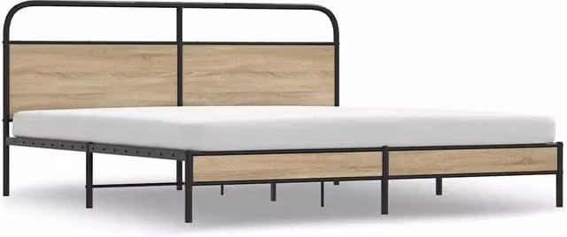 Berkfield Home Metal Bed Frame in Smoked Oak Brown, W/D/H: 200 x 200 cm – 1