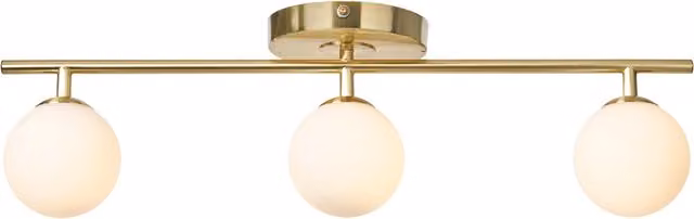 Litecraft Eloise 3 Light Bathroom Ceiling Spotlight Bar with Opal Glass in Satin Brass