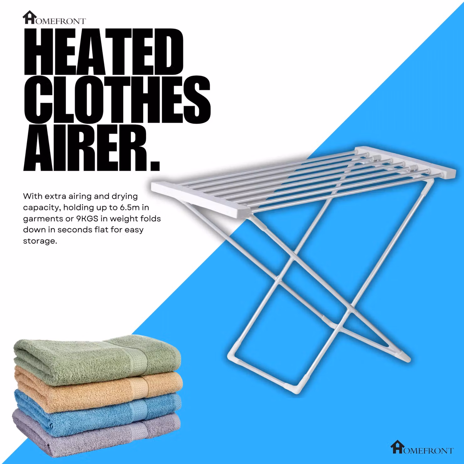 Homefront Electric Heated Indoor Clothes Airer Dryer, Foldable Metal Rack, 130W, Off-White – 3