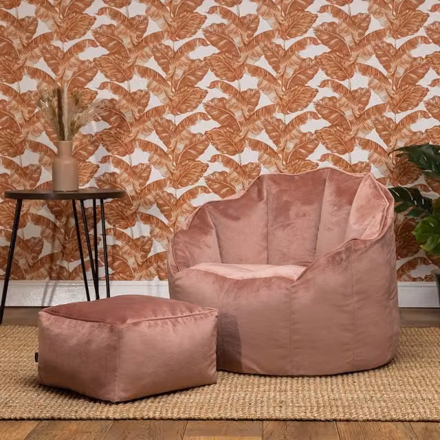 ICON Sirena Velvet Accent Chair Bean Bag with Footstool in Dawn Pink
