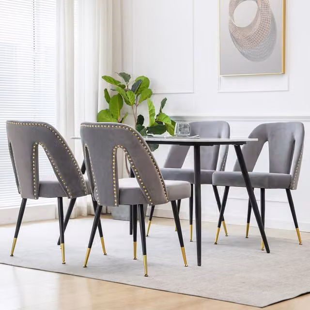 Modern Home Store Grey Velvet Dining Chairs Set with Metal Legs