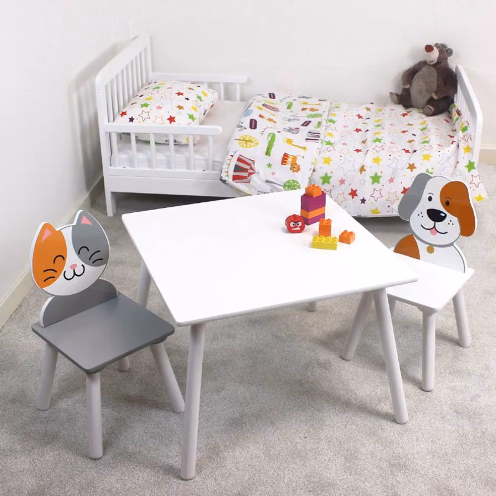Liberty House Toys Cat & Dog Childrens Table and Chairs Set, White and Multicolour Wood – 2