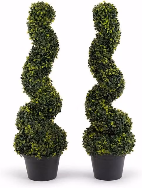 Oypla Set of 2 Green Artificial Tabletop Spiral Trees