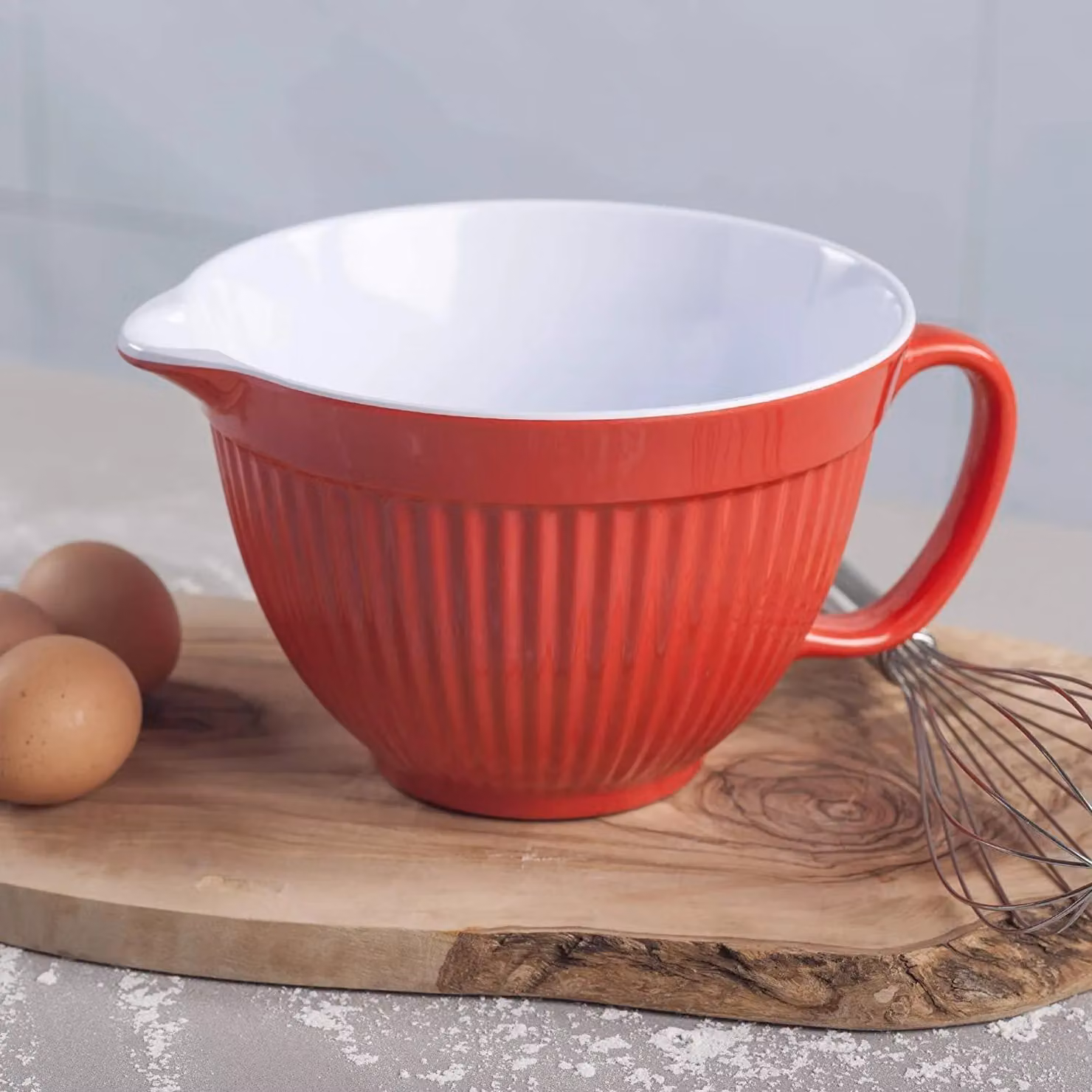 Zeal Red Melamine Mixing Bowl and Batter Jug with Pouring Spout and Non-Slip Base, 20 cm – 3