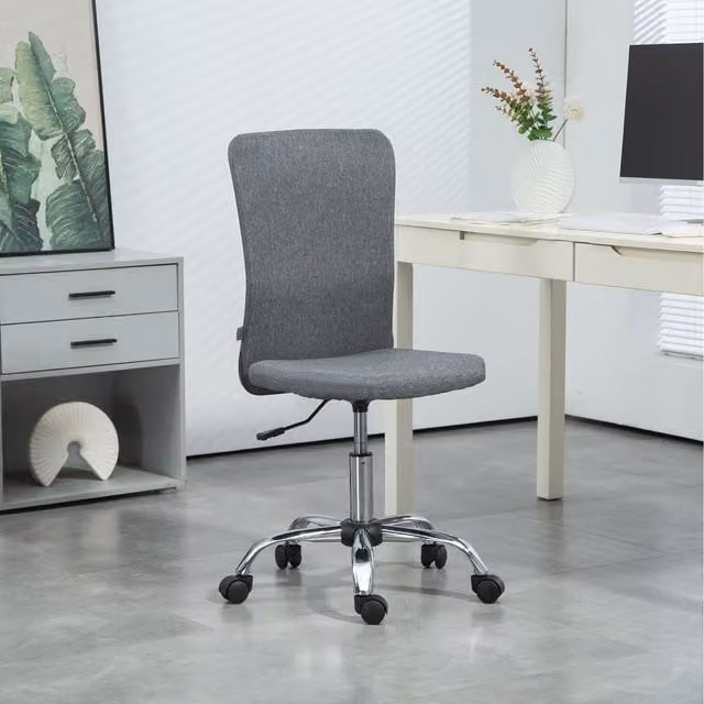 HOMCOM Modern Armless Swivel Task Chair in Grey Fabric for Home or Office