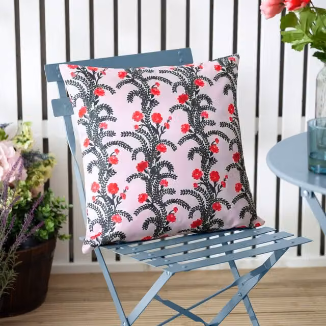 Wylder Nature Cassis Floral Printed Outdoor Square Cushion in Purple and Pink, W/D/H: 45 x 45 x 45 cm
