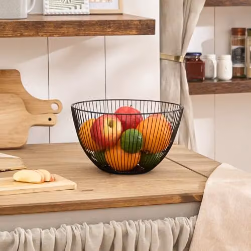 OHS Round Black Metal Wire Fruit Basket and Serving Bowl – 2