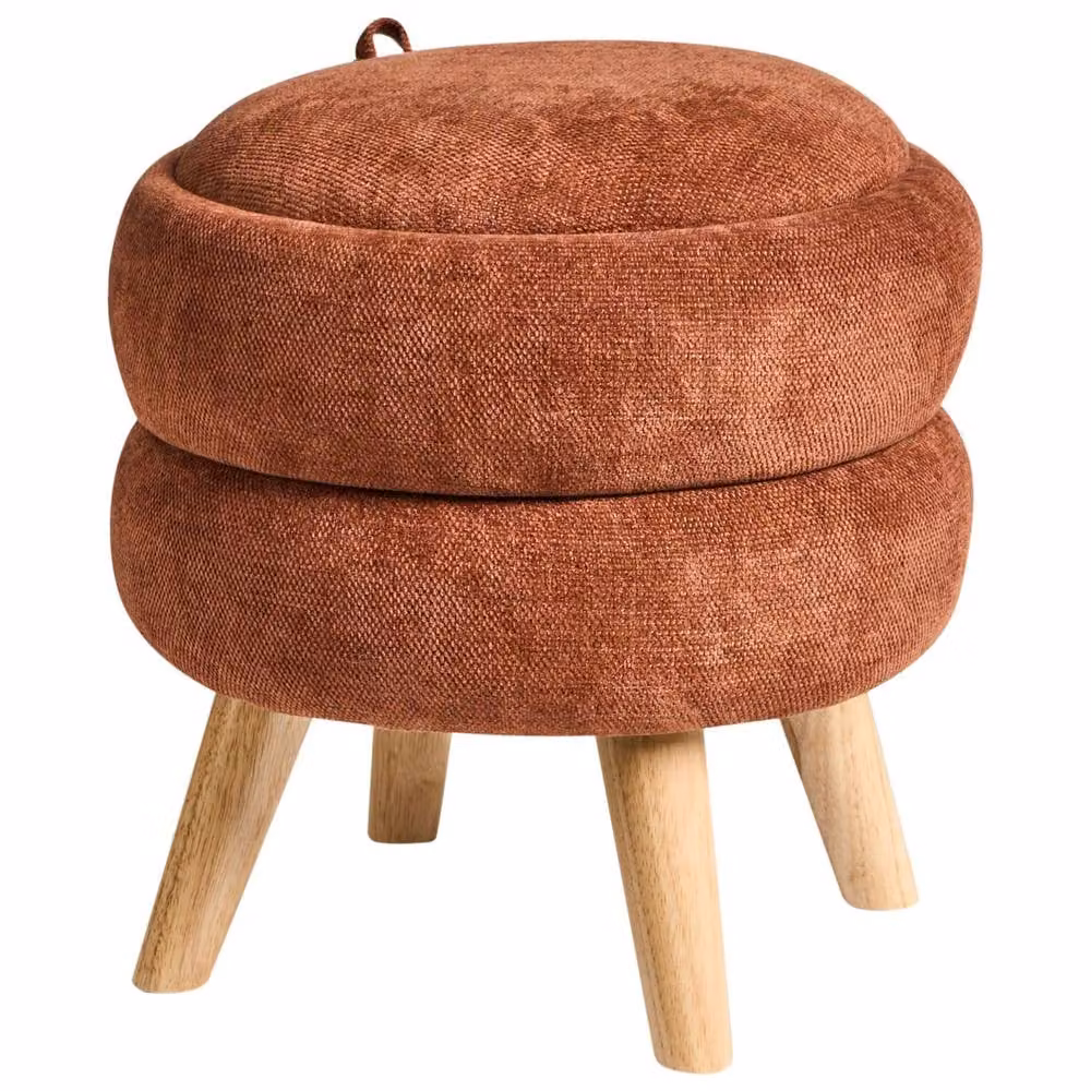 Wyld and Coco Pouffe Golden Brown Chenille Storage Stool W: 40 cm, D: 41 cm – 2