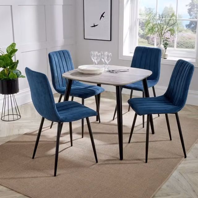 Core Products Ltd Aspen Dining Set with Grey Oak Effect Table and 4 Blue Straight Stitch Chairs