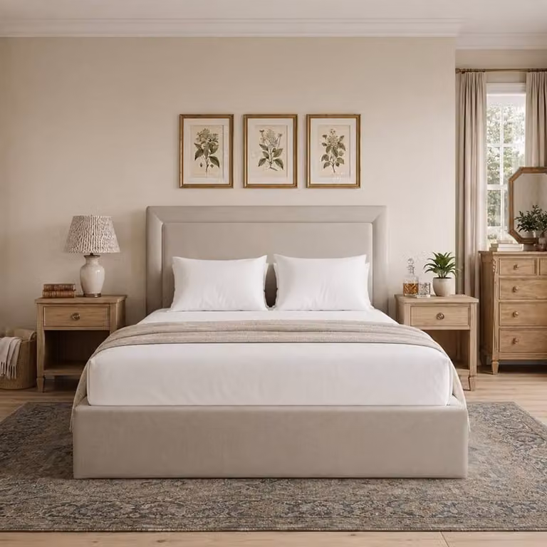 Desire Deco Janessa Ottoman Storage Bed Frame in Light Beige Plush Velvet, King Size