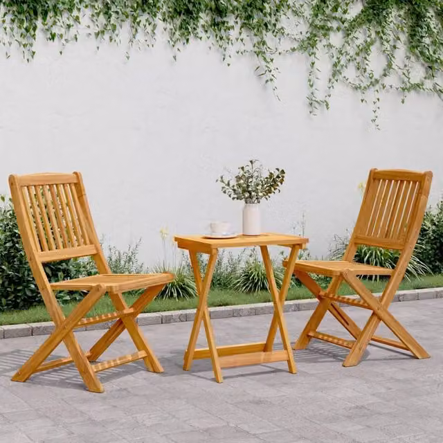 Berkfield Home 3 Piece Folding Garden Dining Set in Brown Oiled Acacia Wood – 1