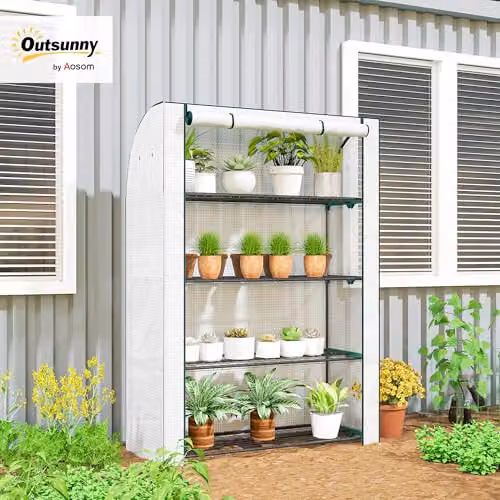 Outsunny 4 Tier Mini Greenhouse with PE Cover, White, H 170 x W 120 x D 50 cm – 2