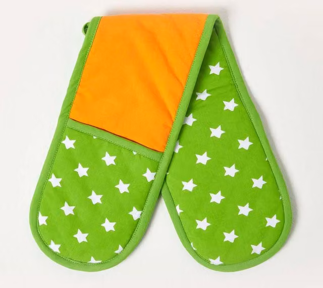 Homescapes Cotton Oven Glove in Orange and Green