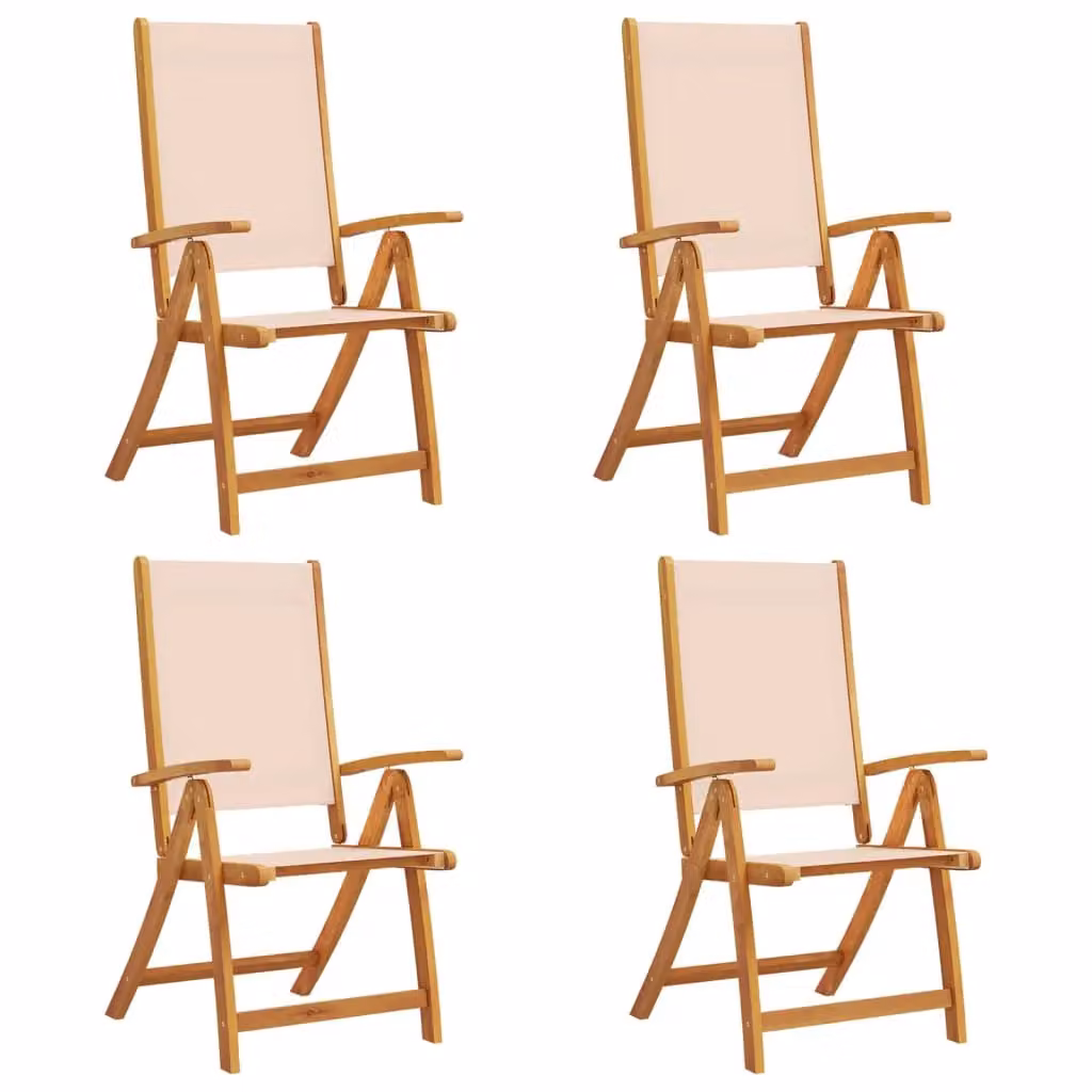 Berkfield Home Set of 4 Folding Garden Chairs in Brown Acacia Wood and Textilene – 2