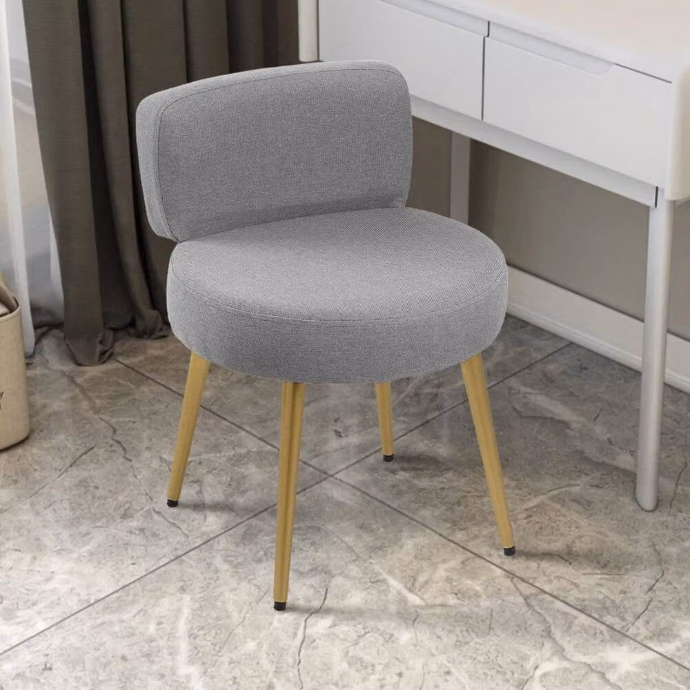 FORGEVIO Grey Bouclé Fabric and Metal Cylindrical Dressing Table Stool – 2