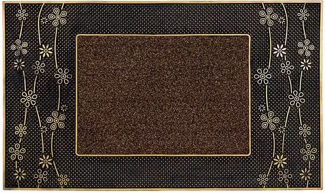JVL Daisy Floral PVC Pin Scraper Doormat, Gold, W: 45 cm, D: 75 cm