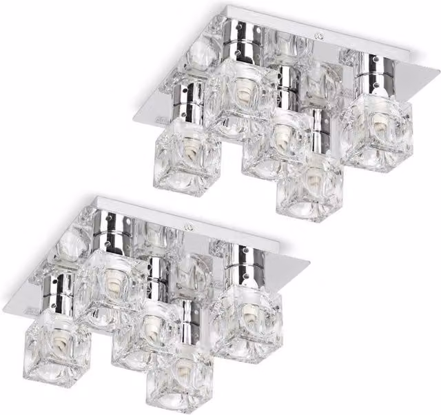 ValueLights Ritz Ice Cube 5-Way Silver and Chrome Semi-Flush Ceiling Light with Glass Shades