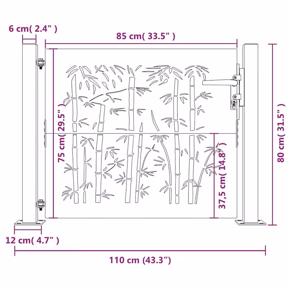 Berkfield Home Garden Gate in Brown Corten Steel with Bamboo Design, W: 105 cm, H: 80 cm – 5
