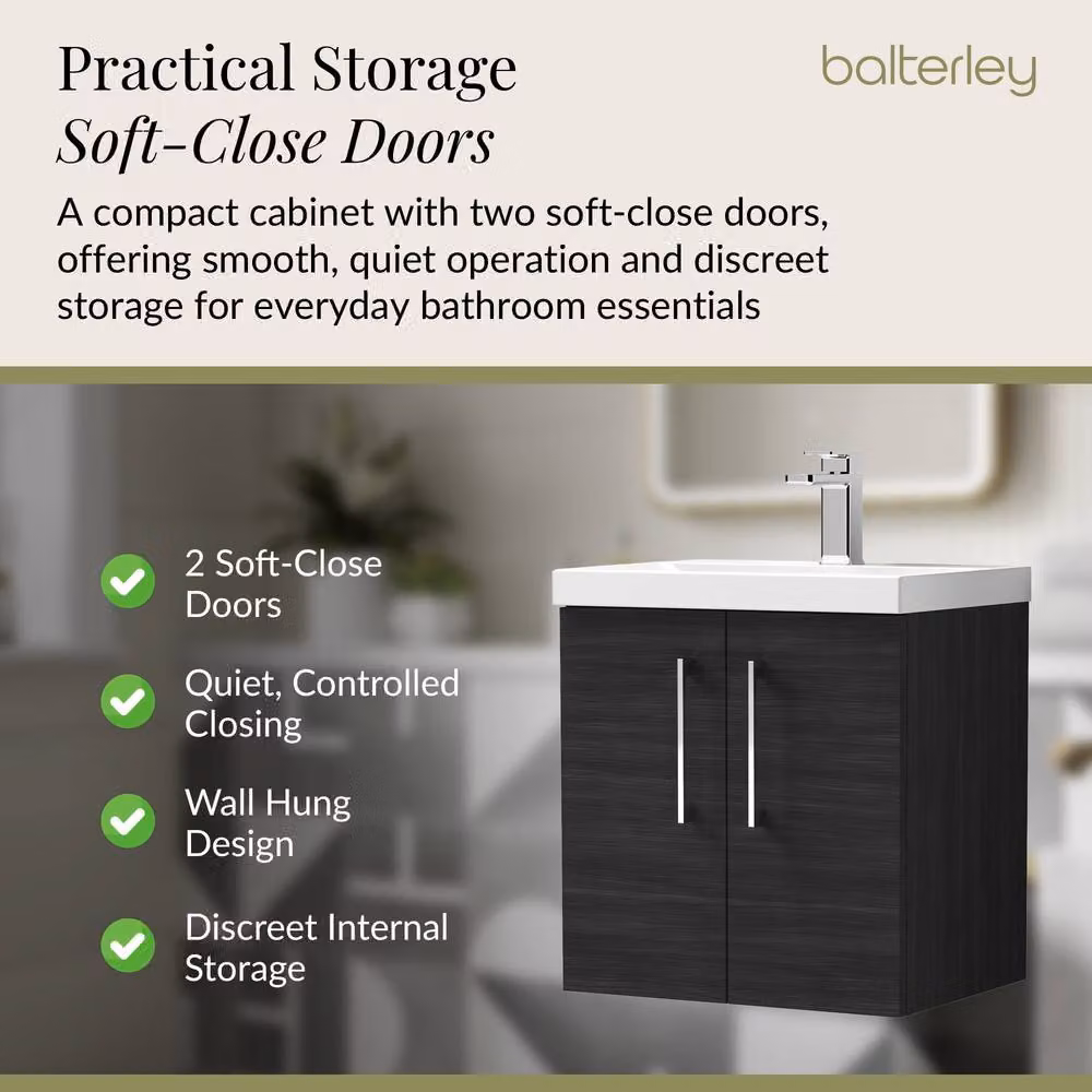 Balterley Contemporary Wall Hung Bathroom Vanity Unit with Mid-Edge Basin, Charcoal Black, W: 50 x D: 39 x H: 57.9 cm – 3