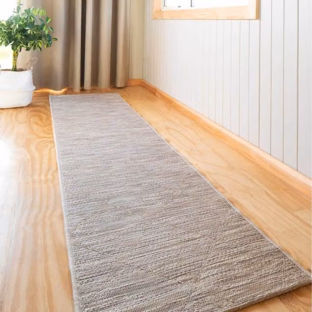 The Rug House Moroccan Trellis Flat Weave Outdoor Rug in Beige and Grey, W: 240 cm, D: 60 cm