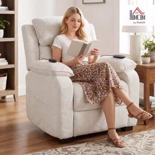 HOMCOM White Velvet Power Recliner Armchair with Massage and Heat Function – 2