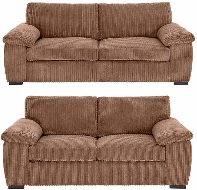 Furniture786Ltd Amalfi Jumbo Cord Full Back 3 and 2 Seater Sofa Set in Brown