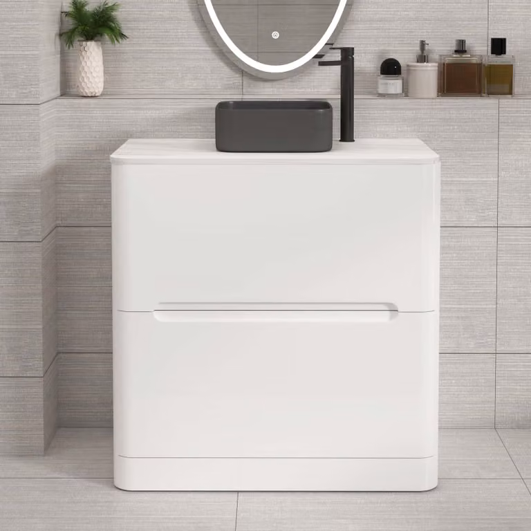 Royal Bathrooms Venice 800mm Gloss White Floor Standing Countertop Vanity Unit with 2 Drawers and Art Square Basin