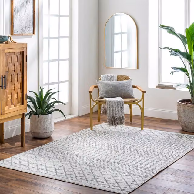 Livabliss Elaziz Geometric Machine Woven Rug in Grey, White and Beige, W: 160 cm, D: 230 cm