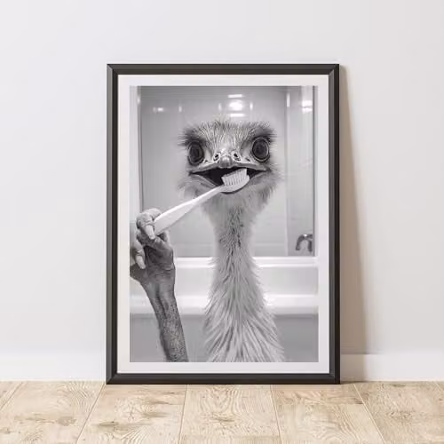 60 Second Makeover Emu Brushing Teeth Animal Print Paper Poster, A3