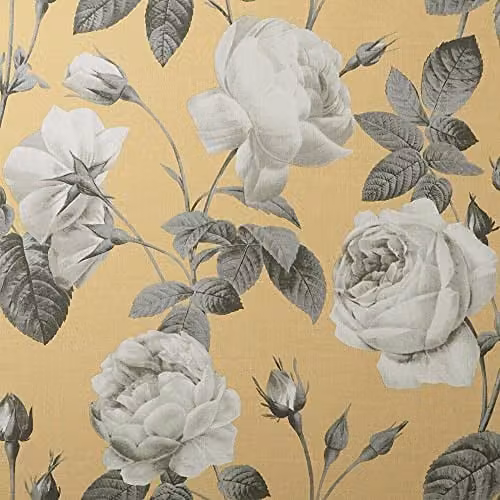 CROWN Eden Floral Mustard Yellow Washable Vinyl Wallpaper Roll