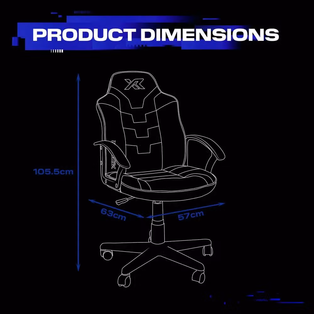 X Rocker Saturn Ergonomic Mid Back PC Gaming Chair in Blue with Swivel Base and Armrests – 4