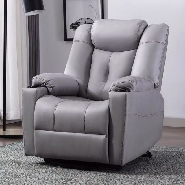 More4Homes Grey Fabric and Synthetic Leather Electric Single Motor Riser Recliner Chair