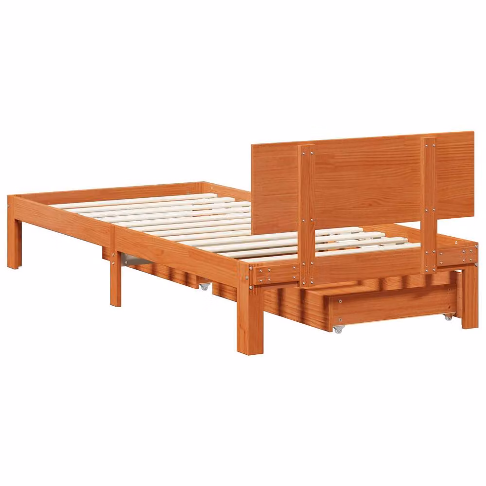 Berkfield Home 3-Piece Solid Pine Wood Bed Frame with Headboard and Drawers, Wax Brown, 90 x 190 cm – 2