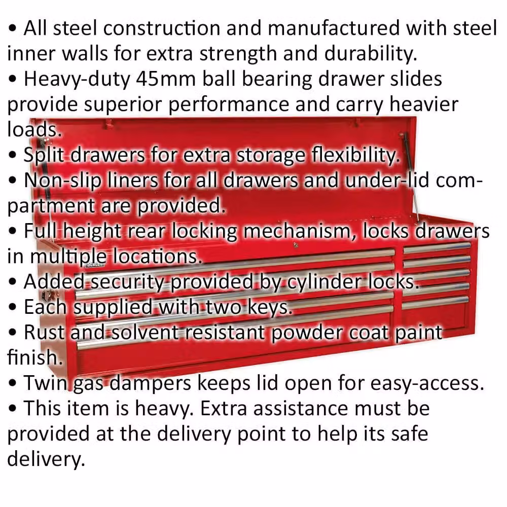 Loops Red 10 Drawer Lockable Tool Chest Storage Cabinet W: 165.5 cm, D: 43.5 cm, H: 49.5 cm – 2