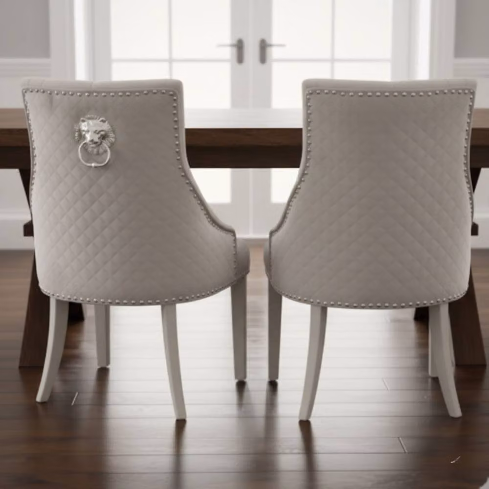 Stratus Interiors Bentley Velvet Lion Knocker Kitchen Dining Chair in Beige, W/D/H: 56 x 72 x 103 cm – 2