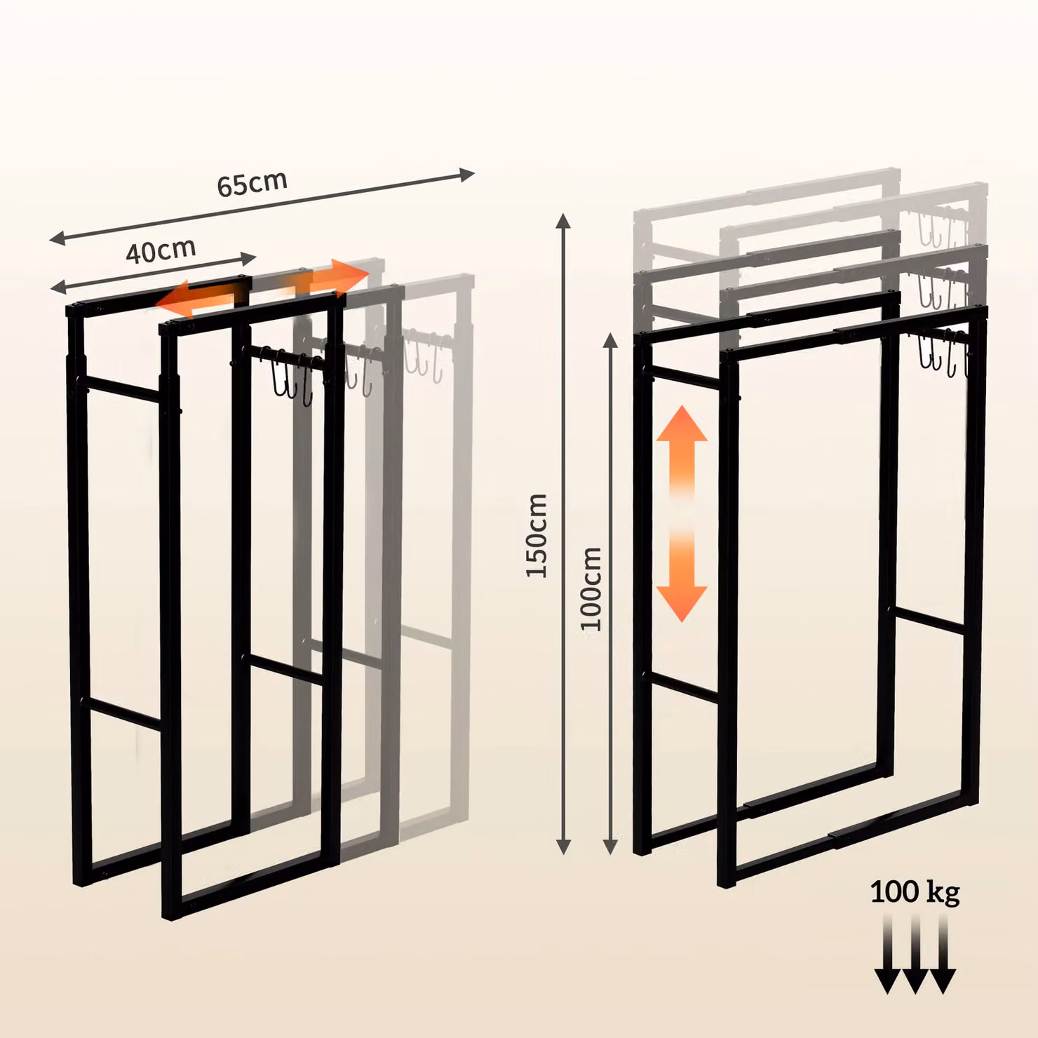 Outsunny Retractable Metal Firewood Log Holder Rack with Hooks, Black – 3