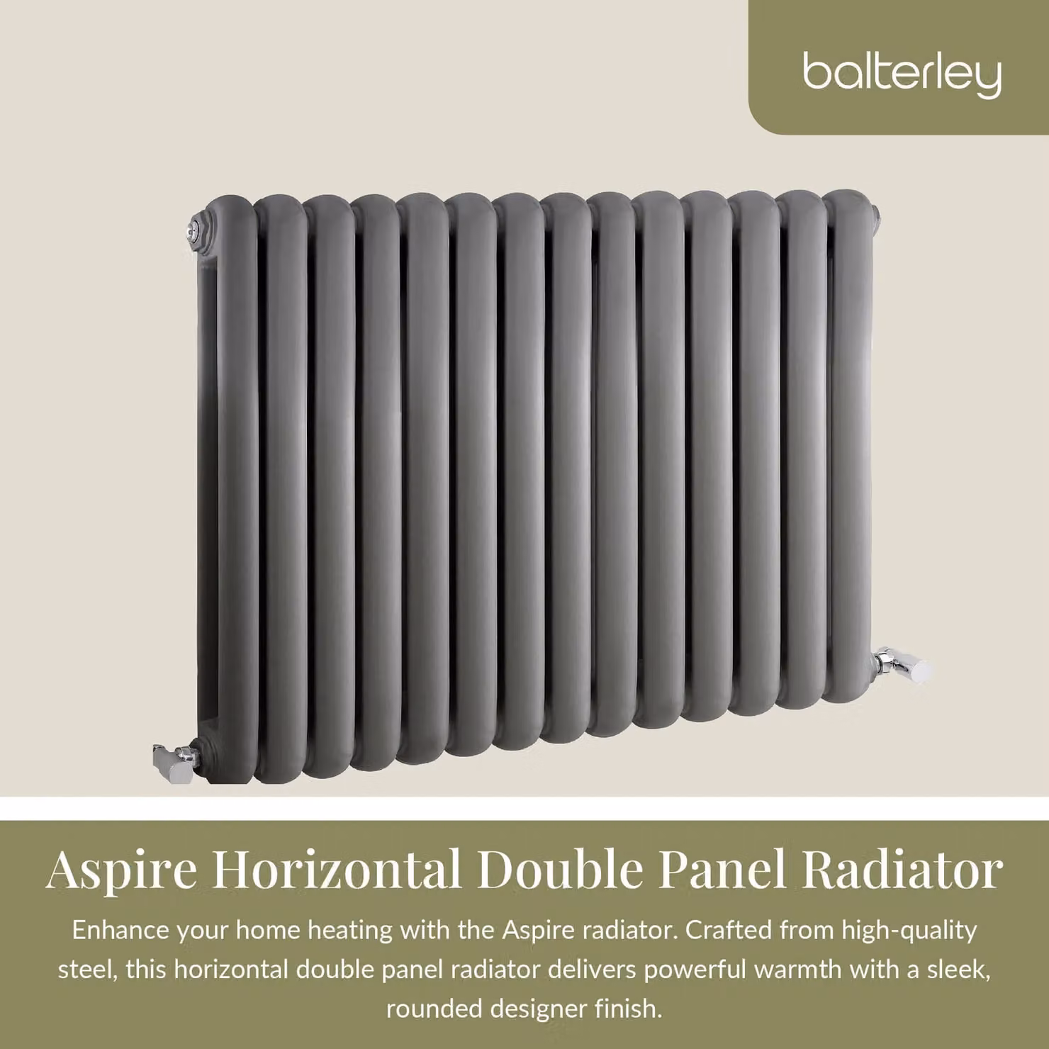 Balterley Aspire Horizontal Double Panel Radiator, Anthracite Grey, W: 86.3 cm, H: 63.5 cm, D: 6.35 cm – 2