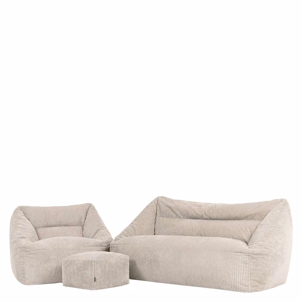 icon Cecilia Cord Bean Bag Sofa, Chair and Footstool Set in Beige – 2
