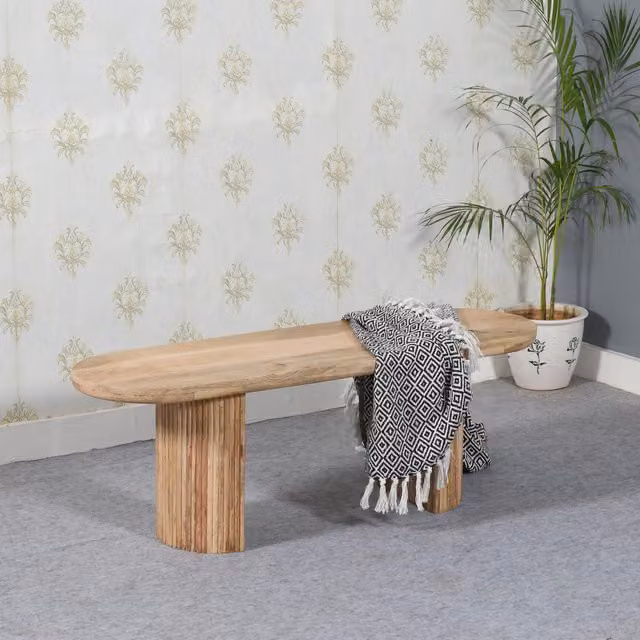 IH Design York Solid Mango Wood Dining Bench in Natural Brown