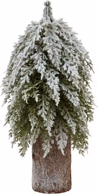 Love Lace Small Snowy Fir Tree on Tall Brown Wood Log – 1