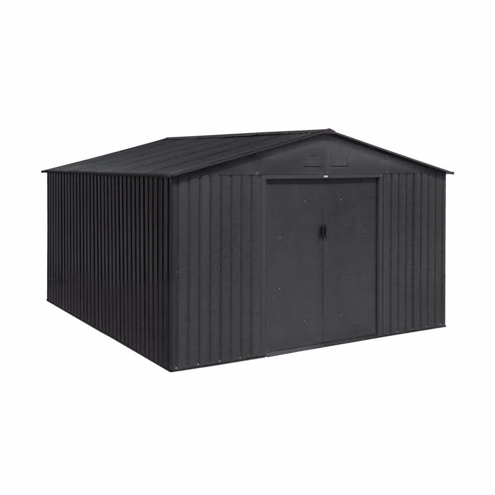 Sweek 12.99 m2 Metal Garden Shed in Dark Grey Anthracite with Sliding Doors and Gable Roof – 2