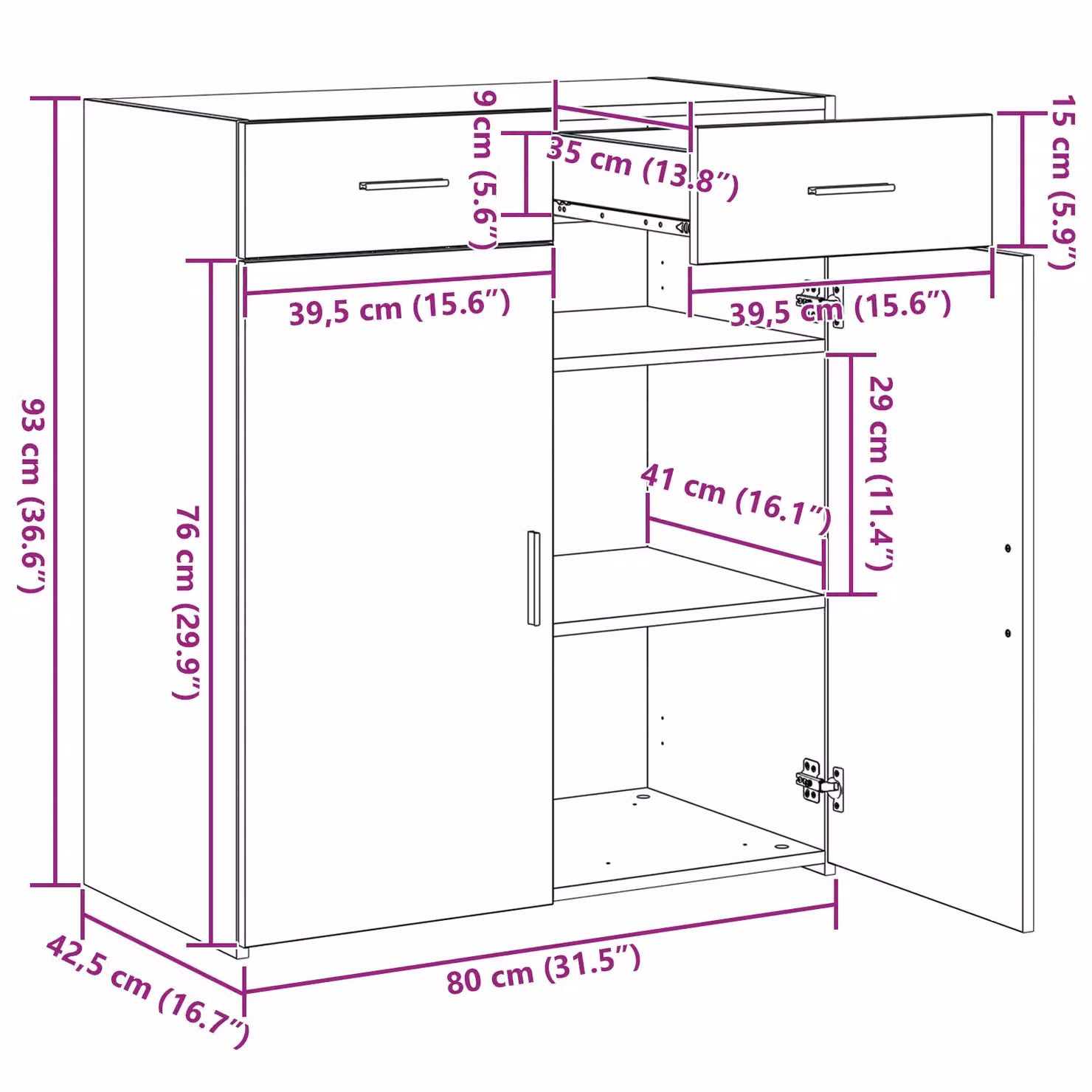 Berkfield Home Storage Cabinet in Black Oak, W: 80 cm, D: 42.5 cm, H: 93.5 cm – 5