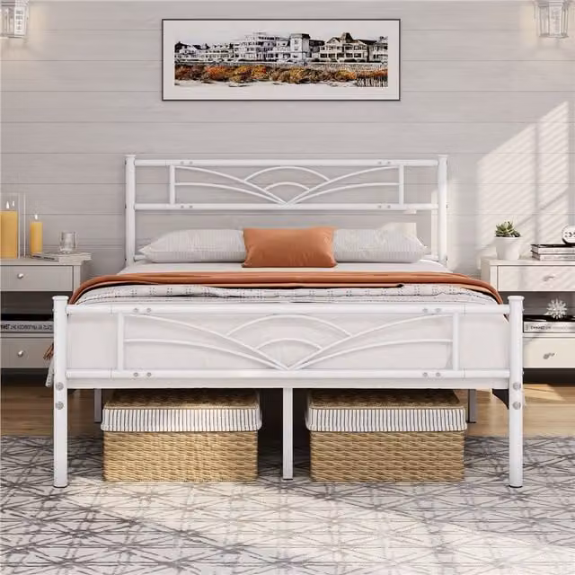 Yaheetech White Metal Bed Frame, W/D/H: 140 x 200 cm