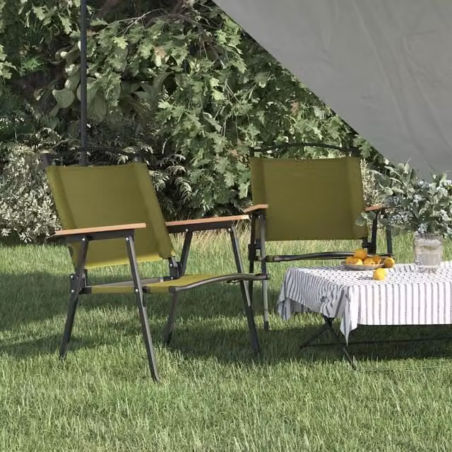Berkfield Home Green Oxford Fabric Camping Chairs, 2 Pack, W/D/H: 54 x 55 x 78 cm
