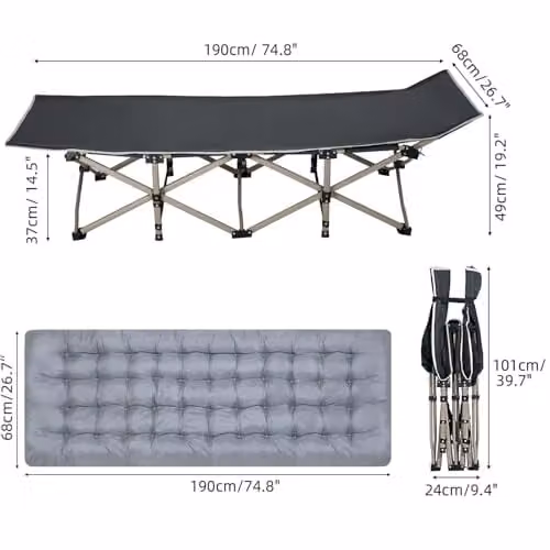 Gr8 Garden Folding Frame Bed with Mattress in Grey – 5