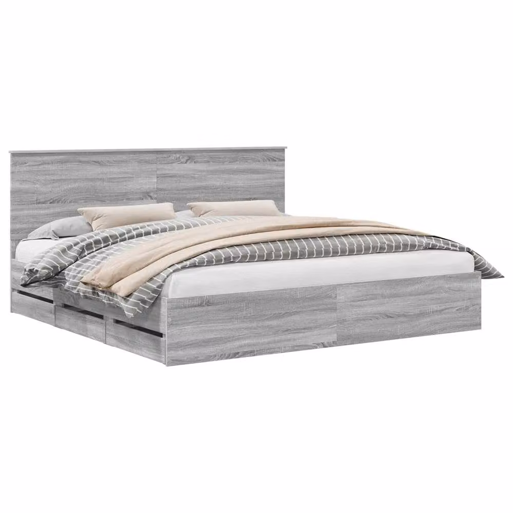 Berkfield Home Modern Bed Frame with Drawers in Grey Sonoma, Engineered Wood, 200 x 200 cm – 2