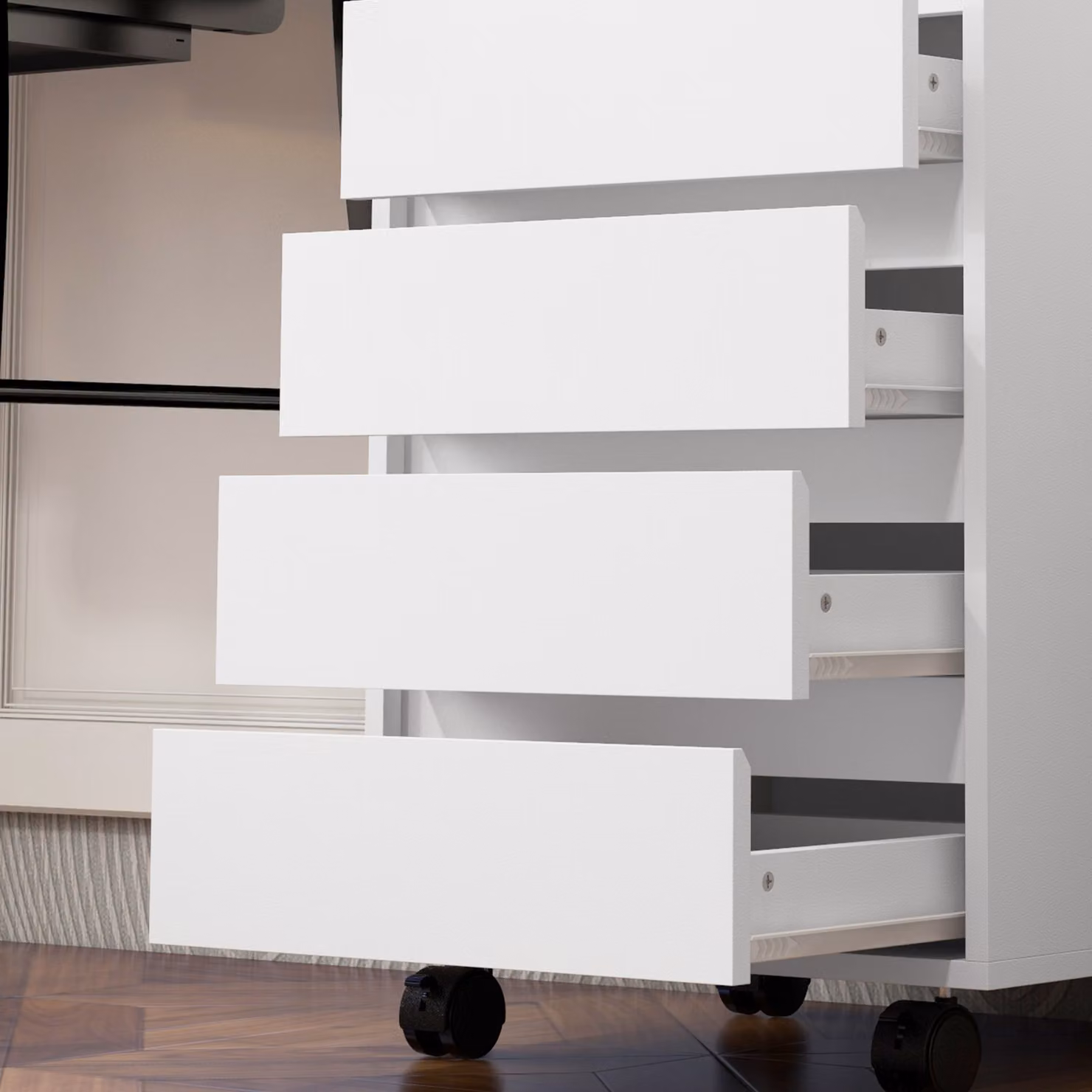 HOMCOM Four-Drawer Office Filing Cabinet with Wheels, White – 4