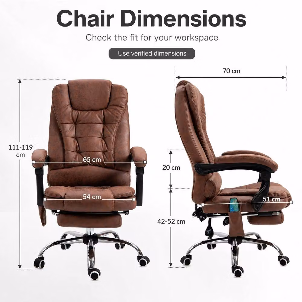 STILVORA Brown Synthetic Leather Executive Massage Office Chair with Heat, Reclining Function, Footrest and Headrest – 4